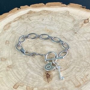 Silver Heart & Key Toggle Bracelet